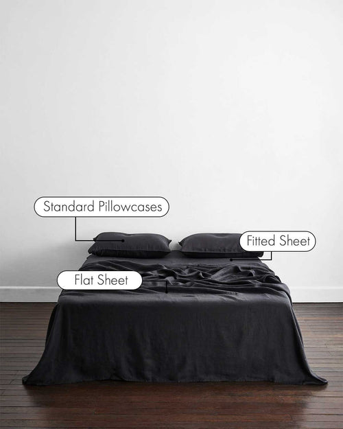Charcoal 100% French Flax Linen Sheet Set